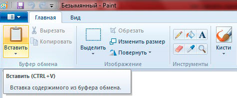 вставка скриншота в paint