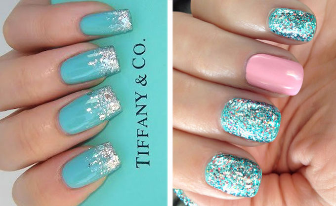 маникюр цвет тиффани с блестками