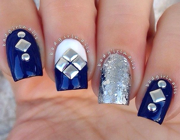 синий дизайн ногтей