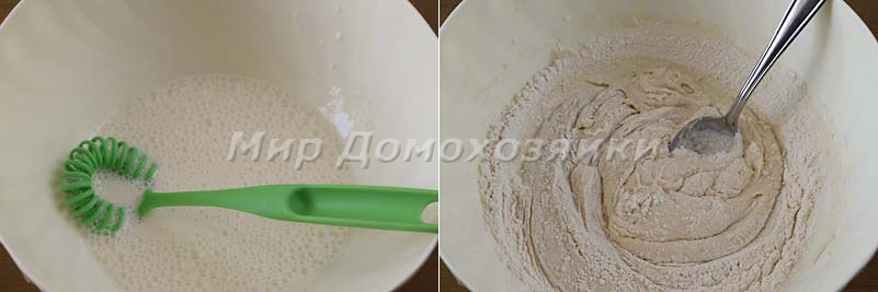 Тесто на кефире без дрожжей- замешивание