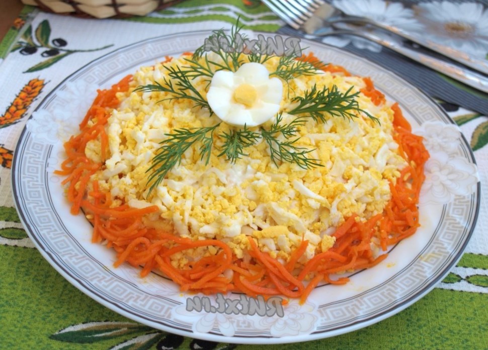 Грибы курица морковь по-корейски слоями