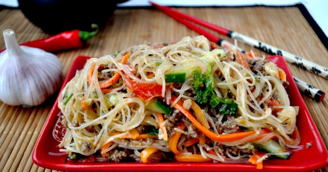 Рецепт салат из рисовой лапши фунчоза