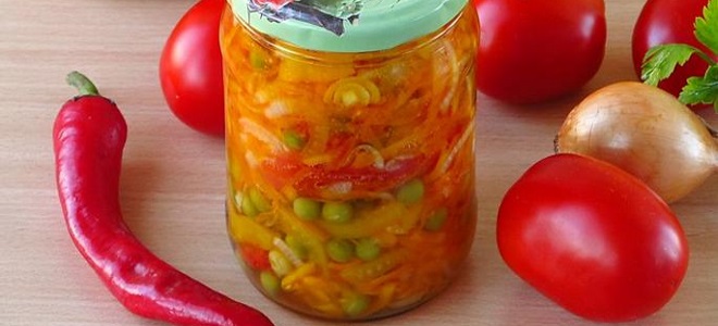 салат на зиму с зеленым горошком