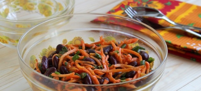 салат с фасолью корейской морковью и колбасой