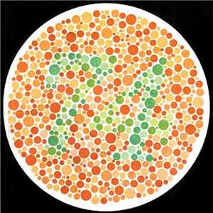 С помощью этого рисунка можно проверить своё цветовое зрение. Люди с нормальным зрением видят в кружке число 74, дальтоники — число 21. Изображение: «Наука и жизнь»