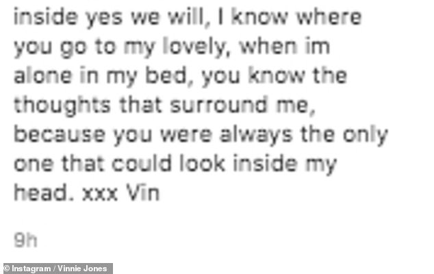 Moving: In his tribute during their wedding annivesary, Vinnie wrote: 