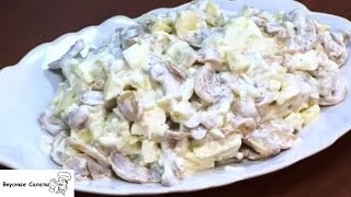 Салат с грибами, картофелем и огурцами