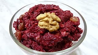 Как сделать вкусный свекольный салат с грецкими орехами и изюмом