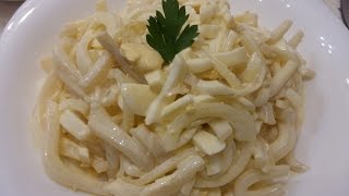 ОЧЕНЬ ВКУСНЫЙ САЛАТ С КАЛЬМАРАМИ. Кальмары с яйцом и маринованным луком.