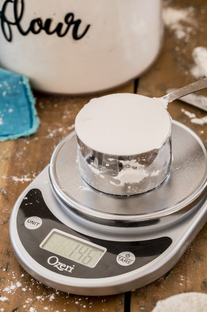 Flour that has been over-measured and accidentally packed into the measuring cup