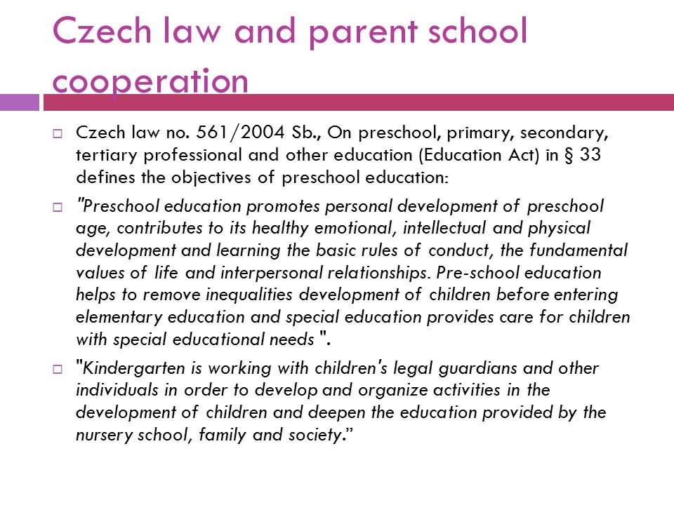 Czech law and parent school cooperation  Czech law no.