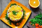 Салат с курицей и апельсинами слоями