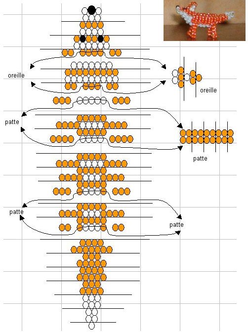 Звери из бисера, схемы - лисичка