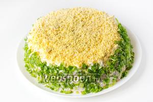 Зелёный лук моем, просушиваем, измельчаем, щедро засыпаем им бока и слегка вдавливаем рукой, чтобы лук держался и не осыпался.