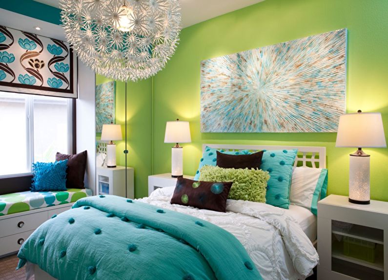 Дизайн маленькой спальни в зеленых тонах - фото