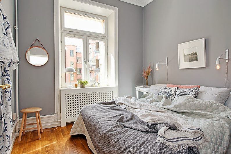 Дизайн маленькой спальни в серых тонах - фото