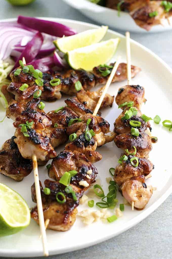 Satay Chicken with Peanut Sauce (Indonesian / Bali version) - the easiest of all South East Asian satays, a handful of ingredients you can get from the supermarket. Thick, chunky peanut sauce!